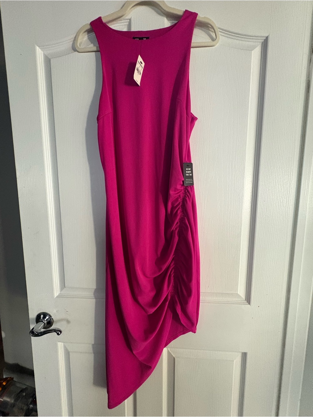 Express Fuchsia Asymmetrical Ruched Cocktail Dress